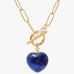 NEW 18k Gold Plated Necklace with Blue Heart Lapis Lazuli Pendant